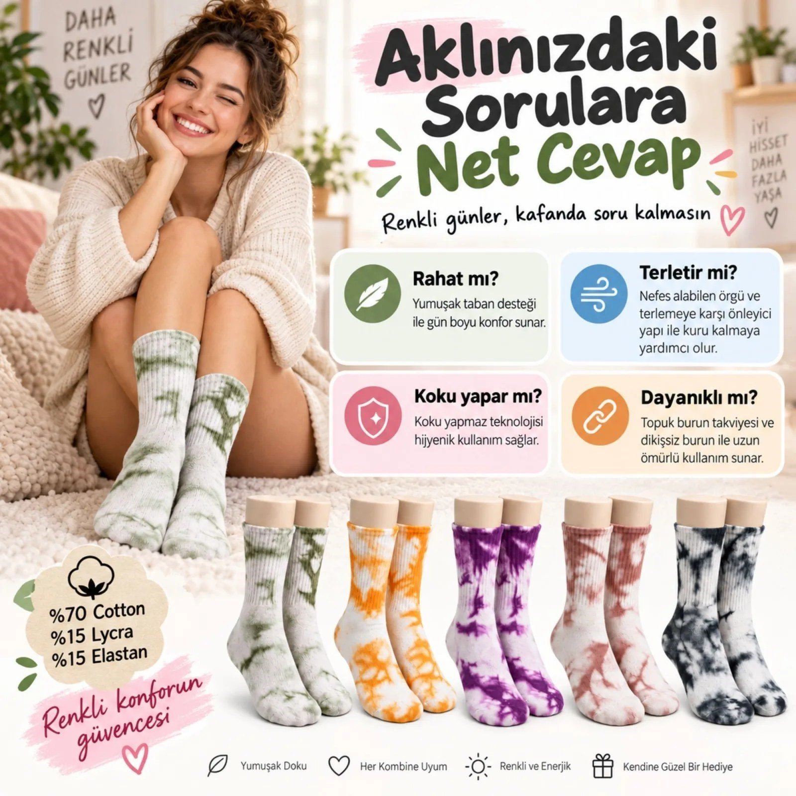 Unisex Batik Desenli Çorap 10'lu Set Renkli Pamuklu Uzun Soket Dikişsiz Nefes Alan Günlük Spor Çorabı