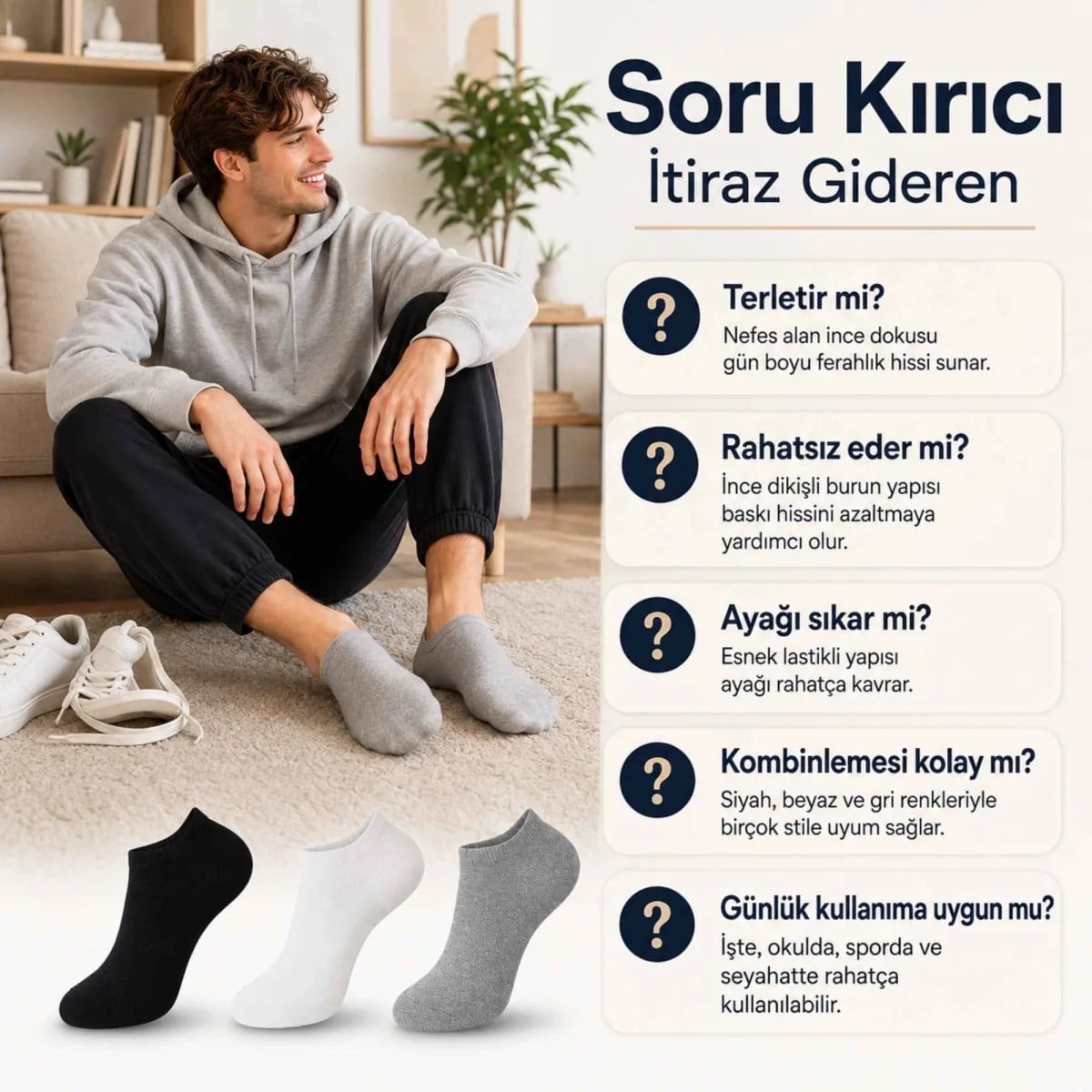 Unisex Kısa Konç 12'li Patik Çorap, %85 Pamuklu Geri Dönüştürülmüş İplik, Parfümlü İnce Dikişli, Günlük Spor Çorabı