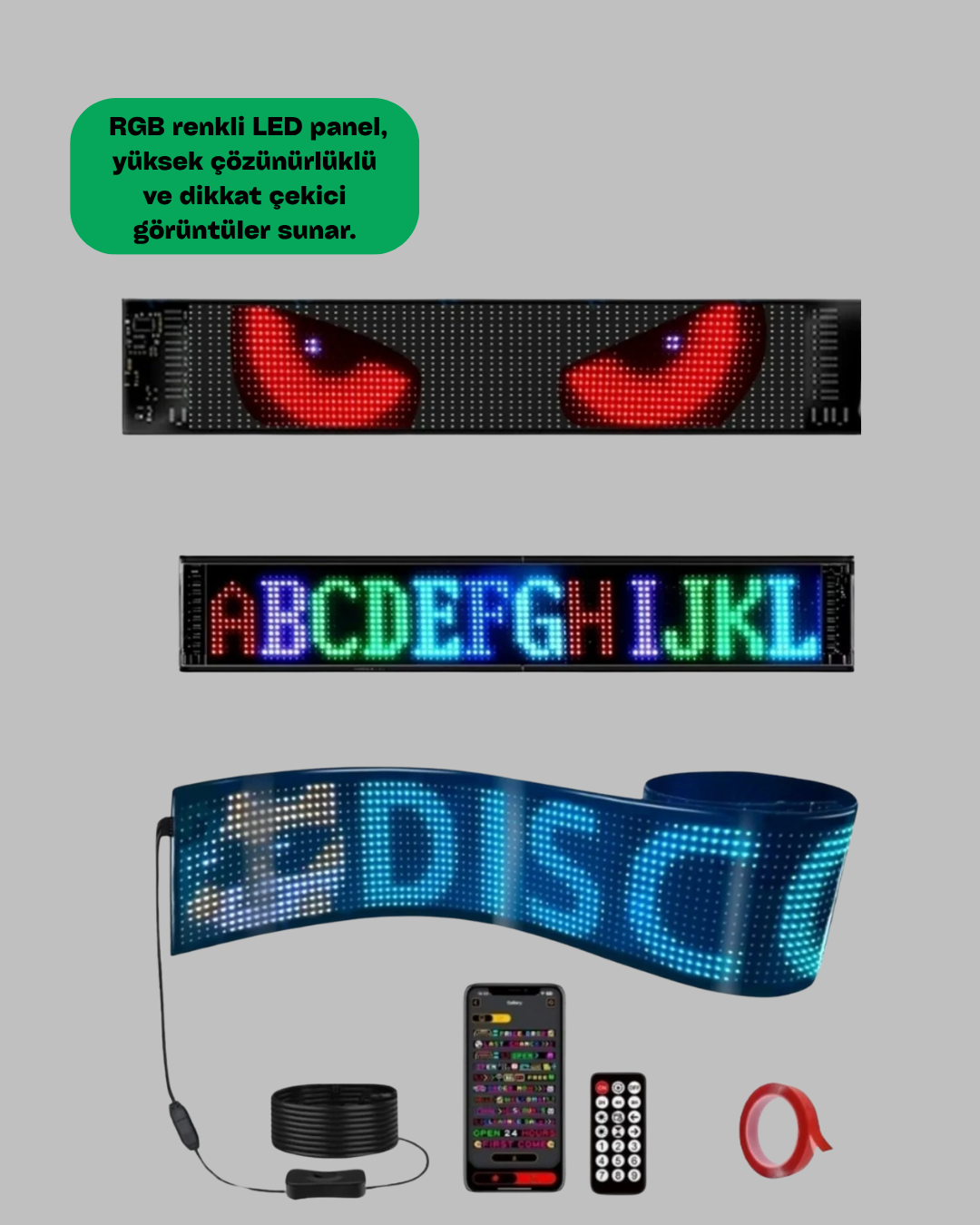 USB Destekli LED Mağaza Tabelası – Renkli RGB Kayan Yazı Paneli