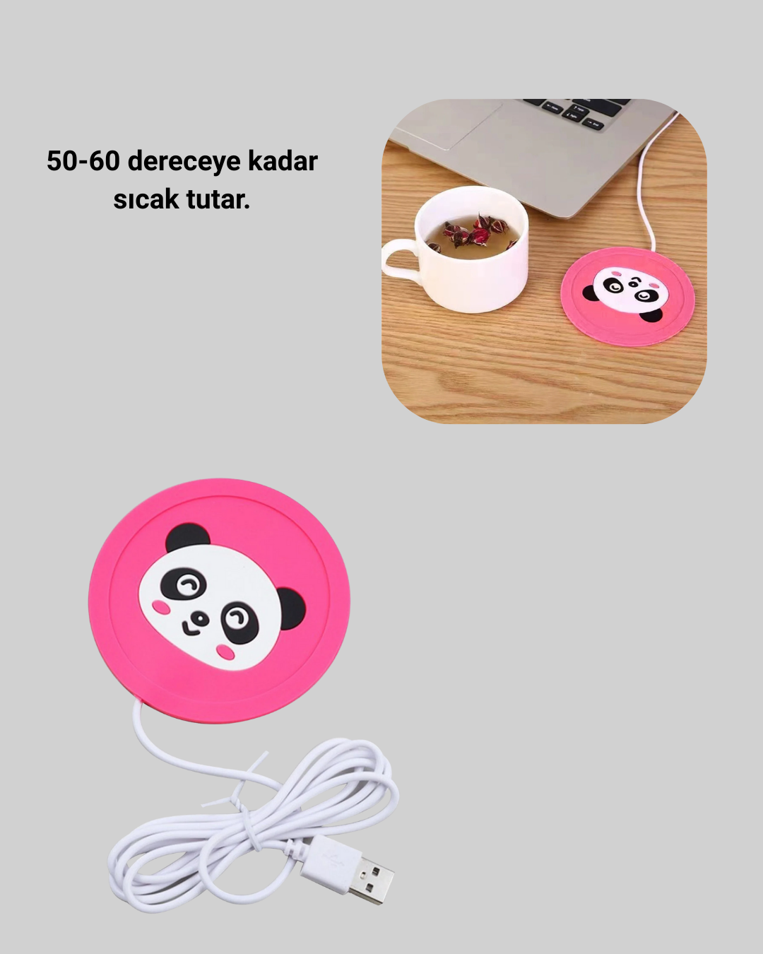 USB Güçlü Bardak Isıtma Altlığı 1.2m Kablo Silikon Kaymaz Figürlü