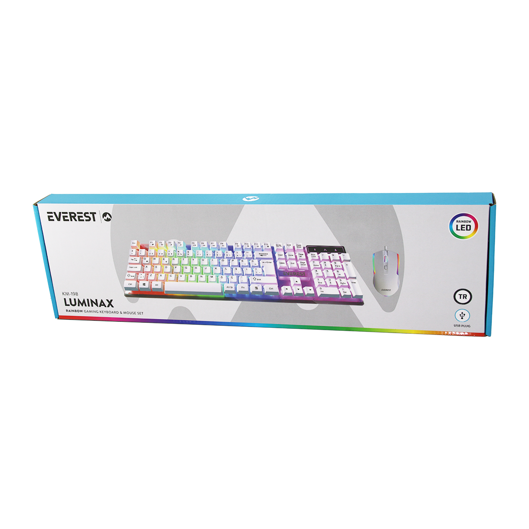 USB Kablolu Oyuncu Klavye ve Mouse Seti - Beyaz RGB