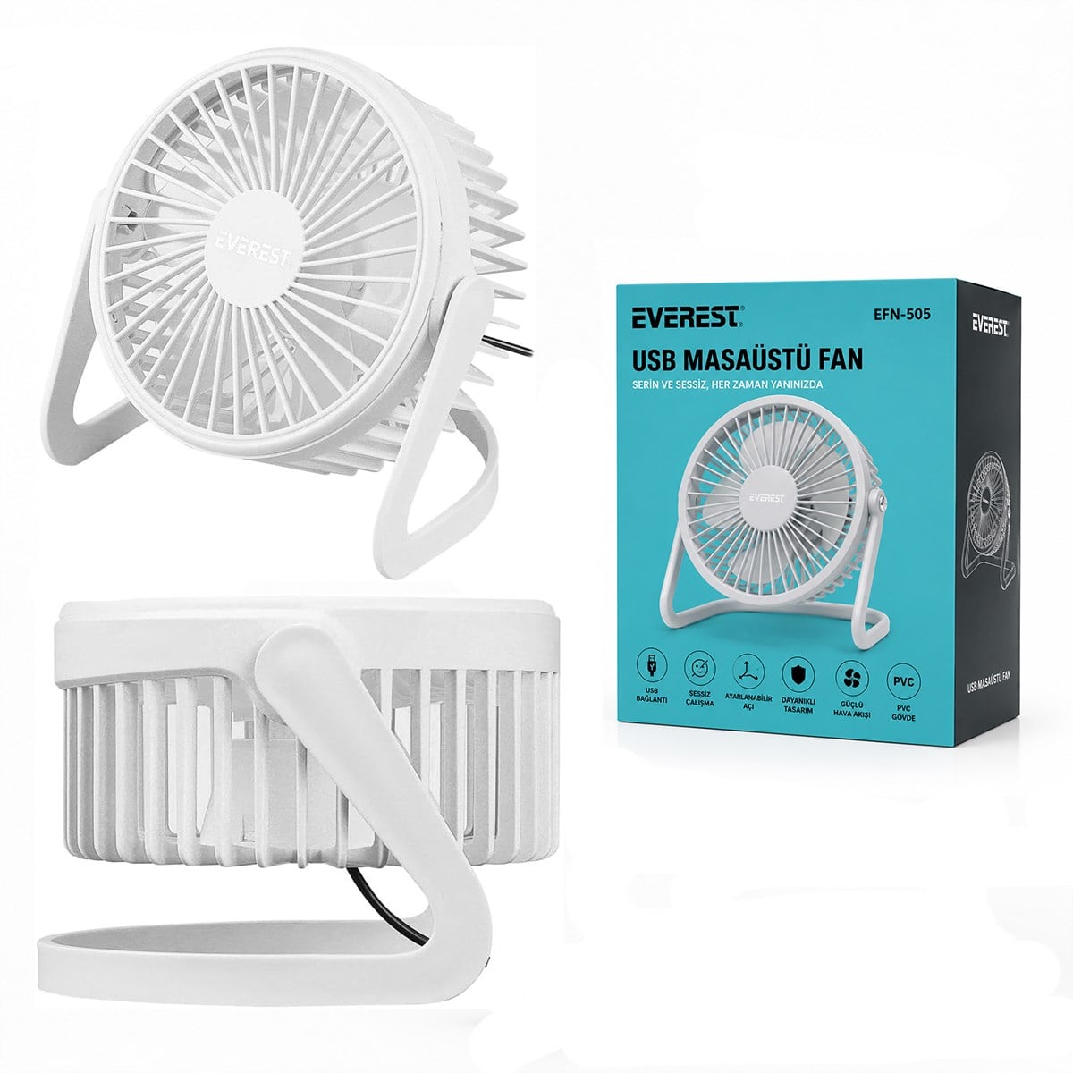 USB Şarjlı Masaüstü Fan 14.5x14.1 cm PVC Gövde