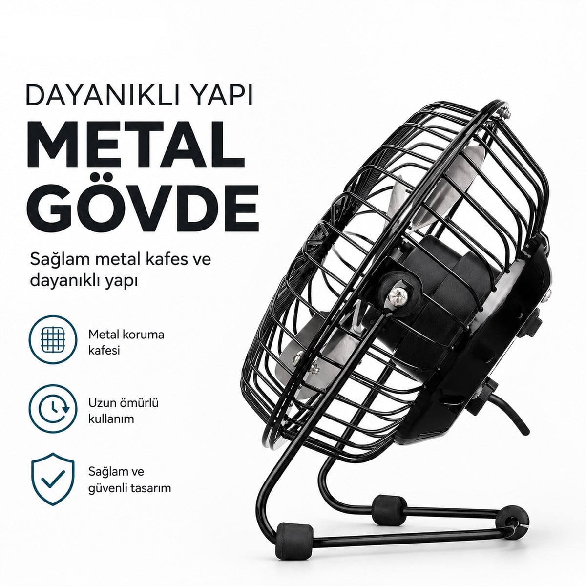 USB Şarjlı Metal Mini Masaüstü Fan 14.5x7.5x15 cm