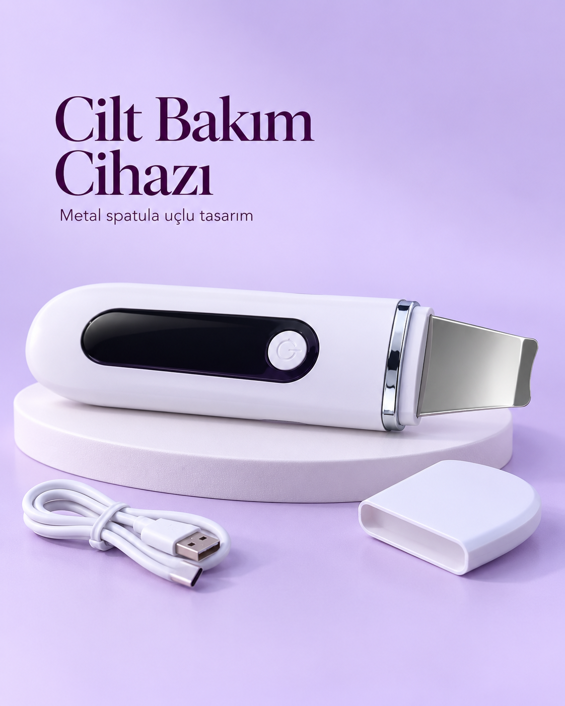 USB Şarjlı Metal Spatula Uçlu Beyaz Yüz ve Cilt Bakım Cihazı