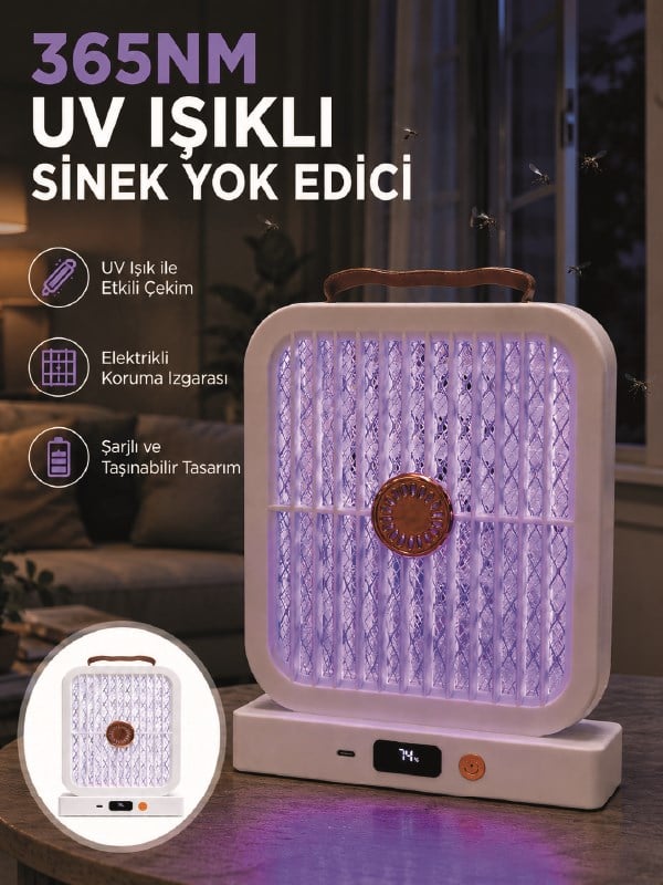 UV Işıklı Şarj Edilebilir Sinek Yok Edici Elektrikli Lamba Beyaz