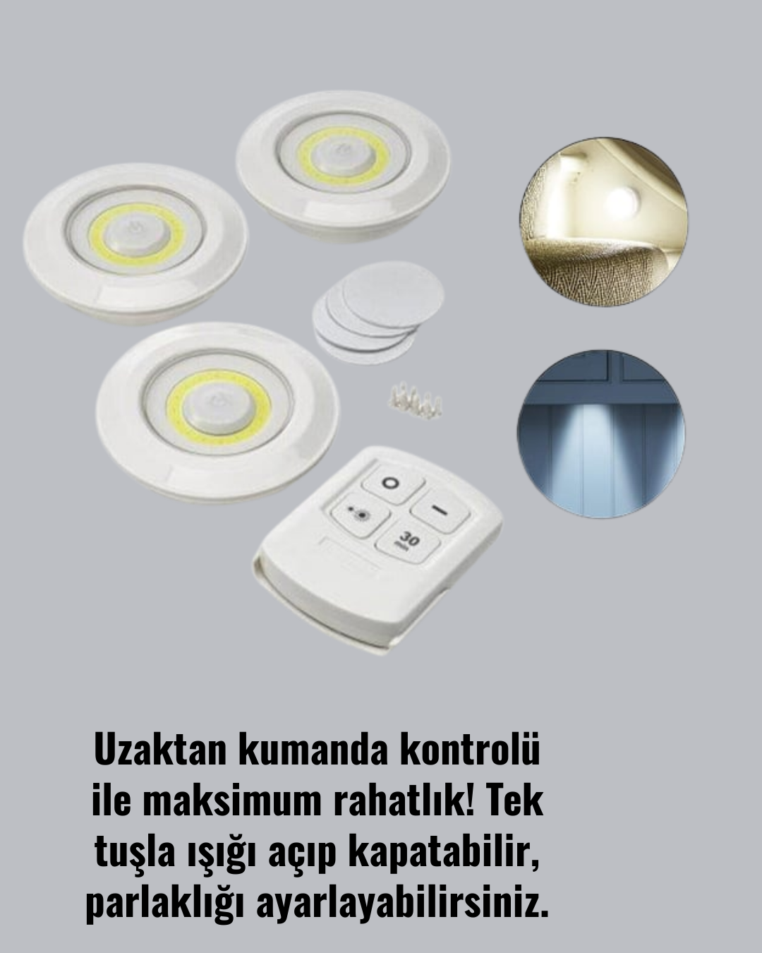 Uzaktan Kumanda İle Kontrol Edilebilen Yapışkanlı 3 Lü Kablosuz Led Spot Lamba