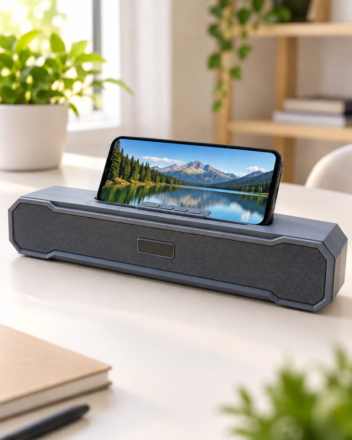 Uzun Yatay Tasarımlı USB ve Hafıza Kartı Destekli Şarjlı Masaüstü Bluetooth Hoparlör