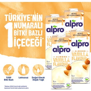 Vanilyalı Badem Sütü 4x1 L Vegan Laktozsuz Alternatif