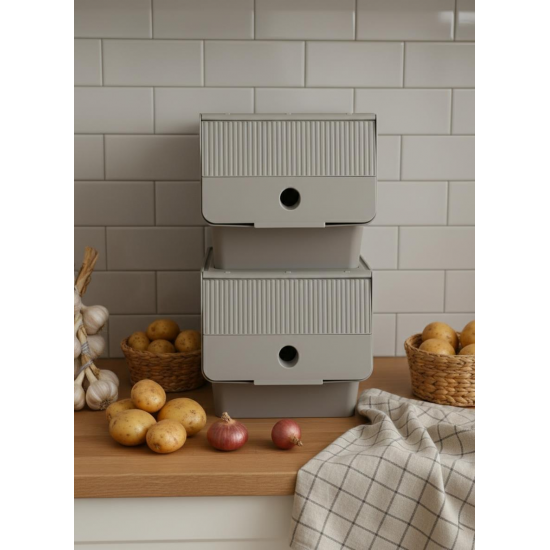 Vizon 2'Li 13,5 LT Modubox Kayar Kapaklı Saklama Kabı & Patates Soğan Kovası & Erzak Kutusu