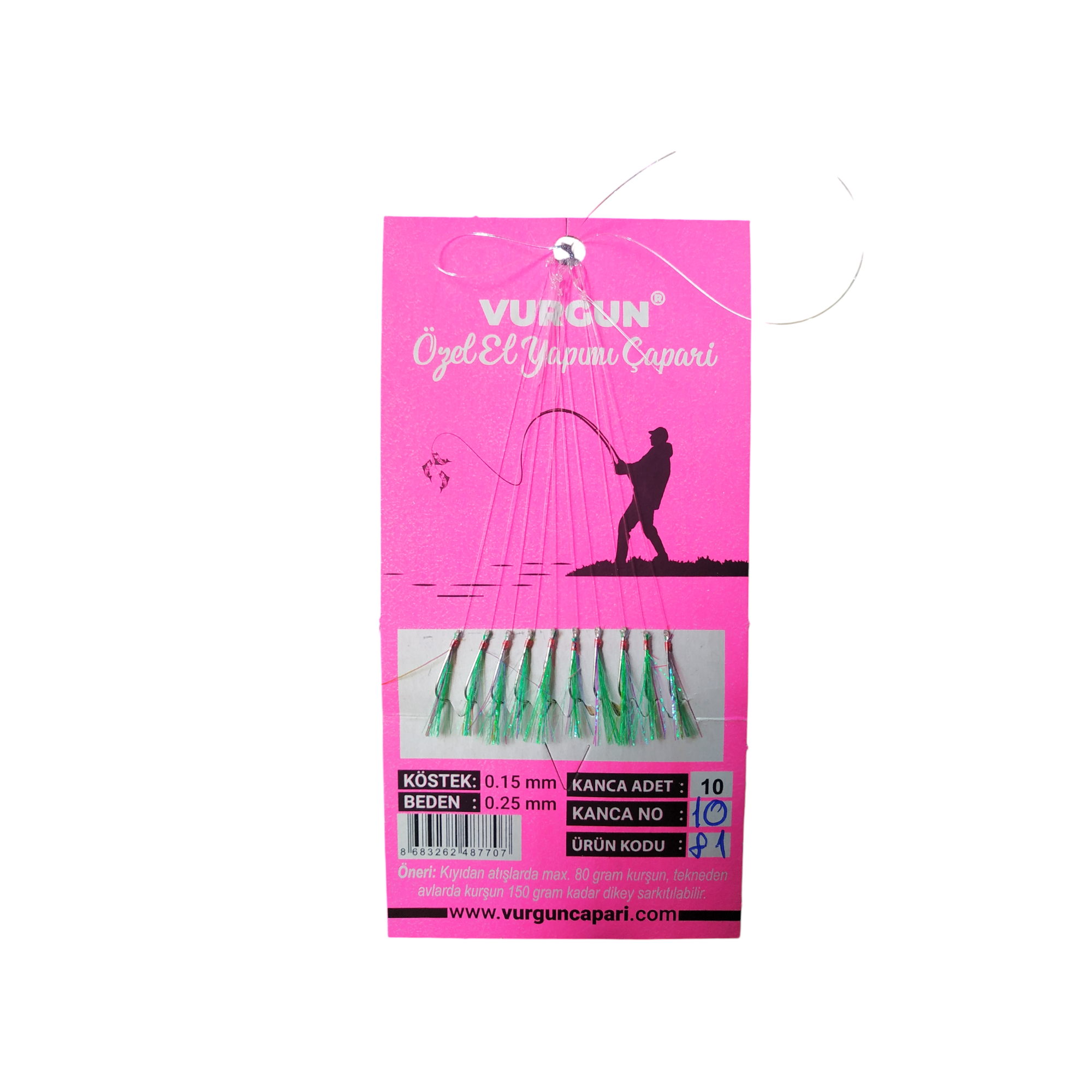 VURGUN 80gr 10 İğneli Kısa Köstek Yeşil Organze Çapari