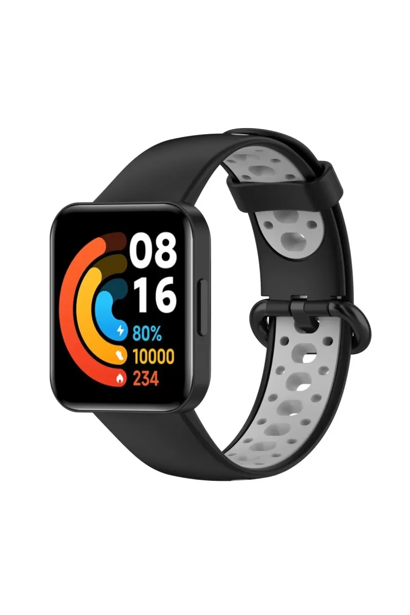 Watch 2 Spor Delikli Kordon - Siyah-Gri