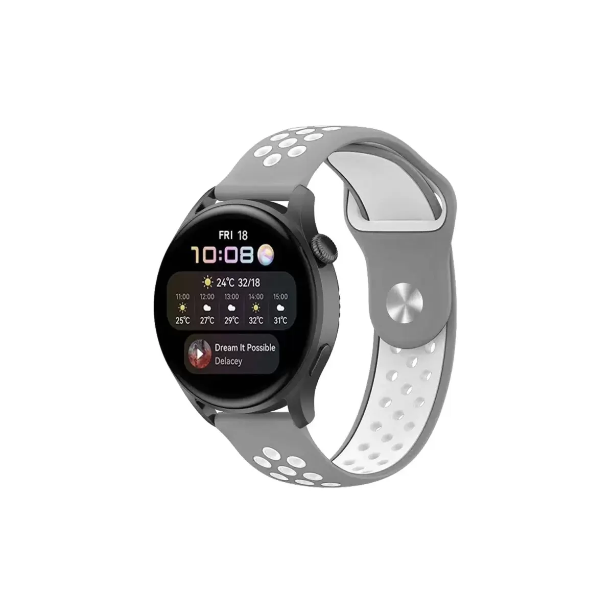 Watch 20mm Spor Delikli Kordon - Gri-Beyaz