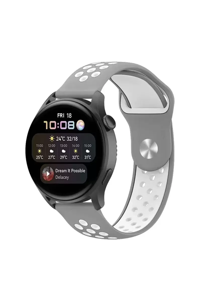 Watch 20mm Spor Delikli Kordon - Gri-Beyaz
