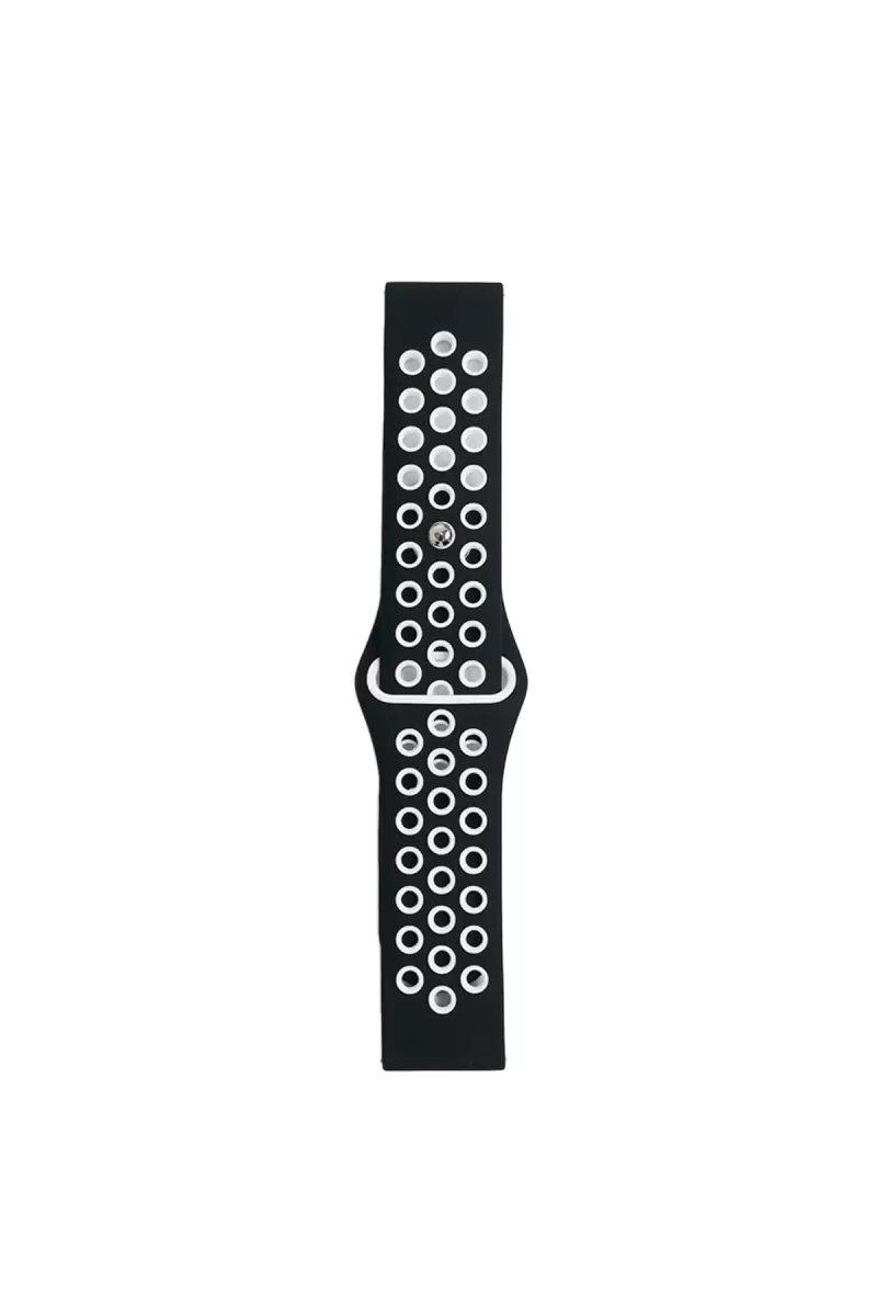 Watch 20mm Spor Delikli Kordon - Siyah-Beyaz