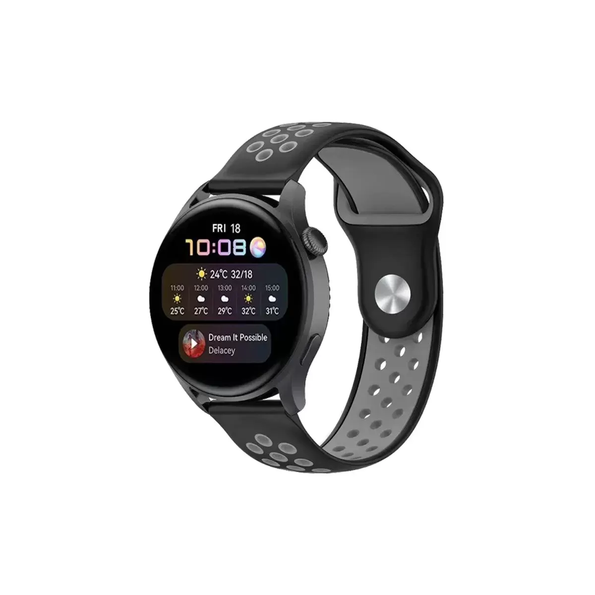 Watch 20mm Spor Delikli Kordon - Siyah-Gri