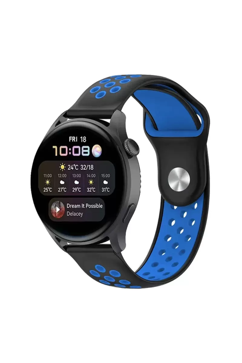 Watch 20mm Spor Delikli Kordon - Siyah-Mavi