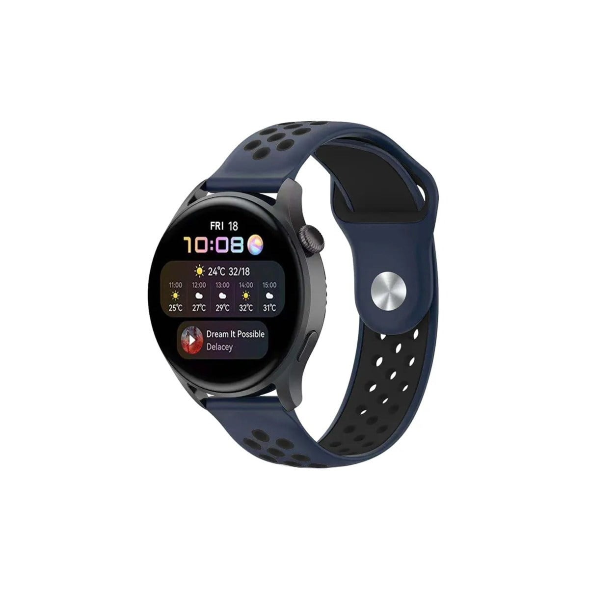 Watch 22mm Spor Delikli Kordon - Lacivert-Siyah