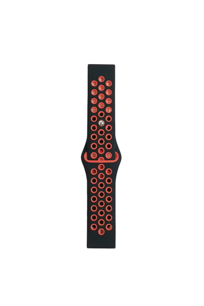 Watch 22mm Spor Delikli Kordon - Siyah-Kırmızı