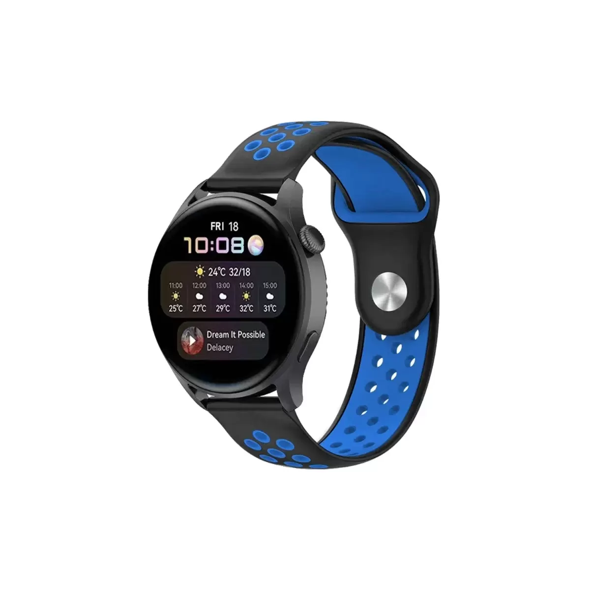 Watch 22mm Spor Delikli Kordon - Siyah-Mavi
