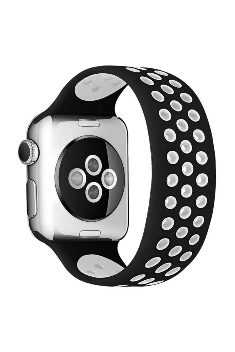 Watch 38mm Ayarlı Delikli Silikon Kordon - Siyah-Beyaz