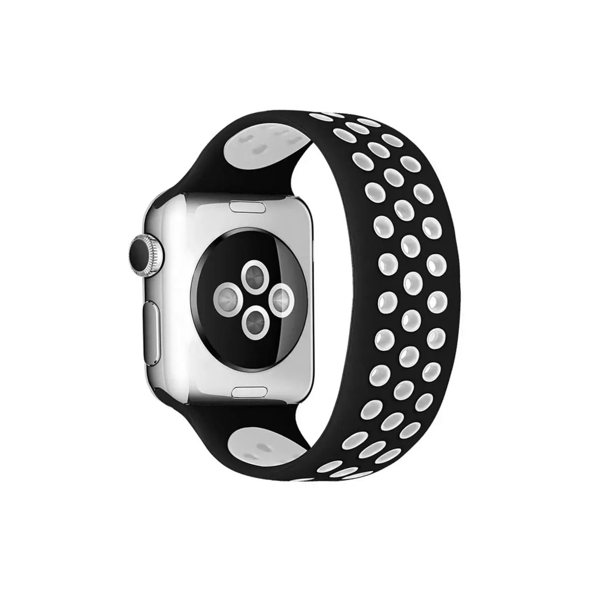 Watch 38mm Ayarlı Delikli Silikon Kordon - Siyah-Beyaz