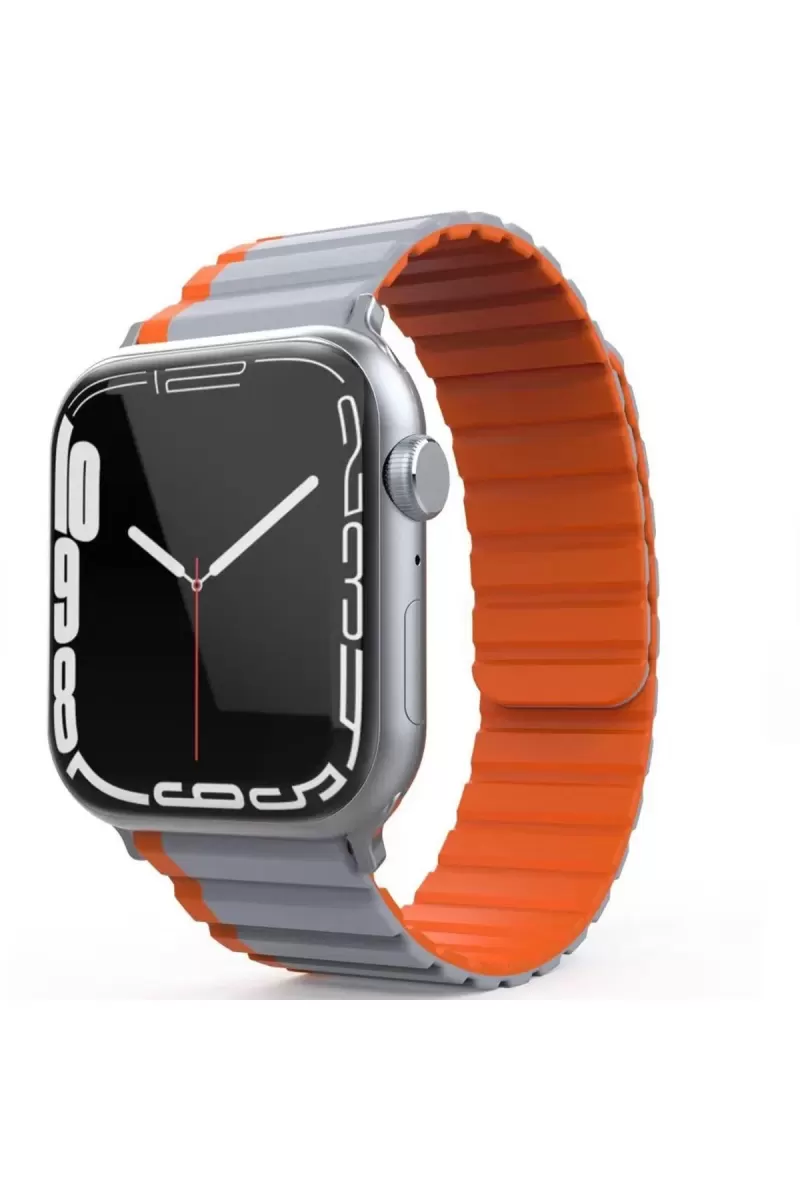Watch 42mm MO-WB1 Çift Renk Mıknatıslı Silikon Kordon - Gri-Turuncu