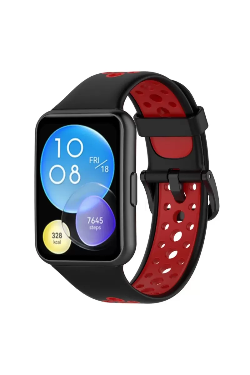 Watch Fit 2 Spor Delikli Kordon - Siyah-Kırmızı