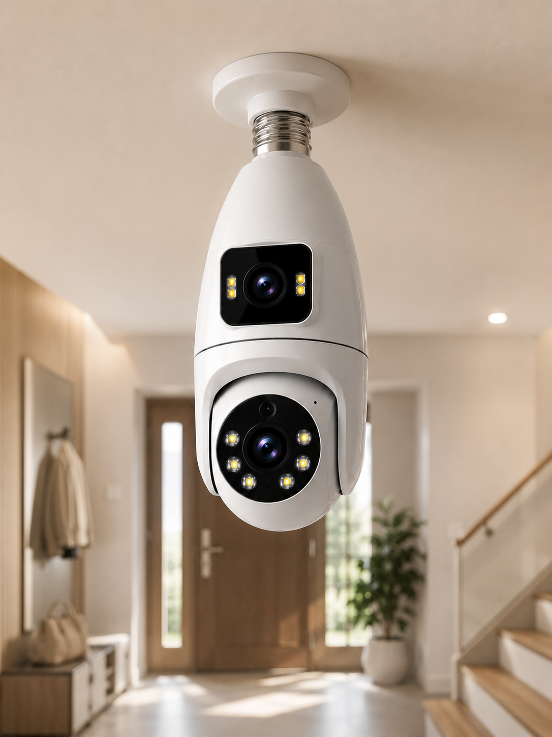 Wi-Fi Ampul Kamera Sistemi Gece Görüşlü Çift Lens