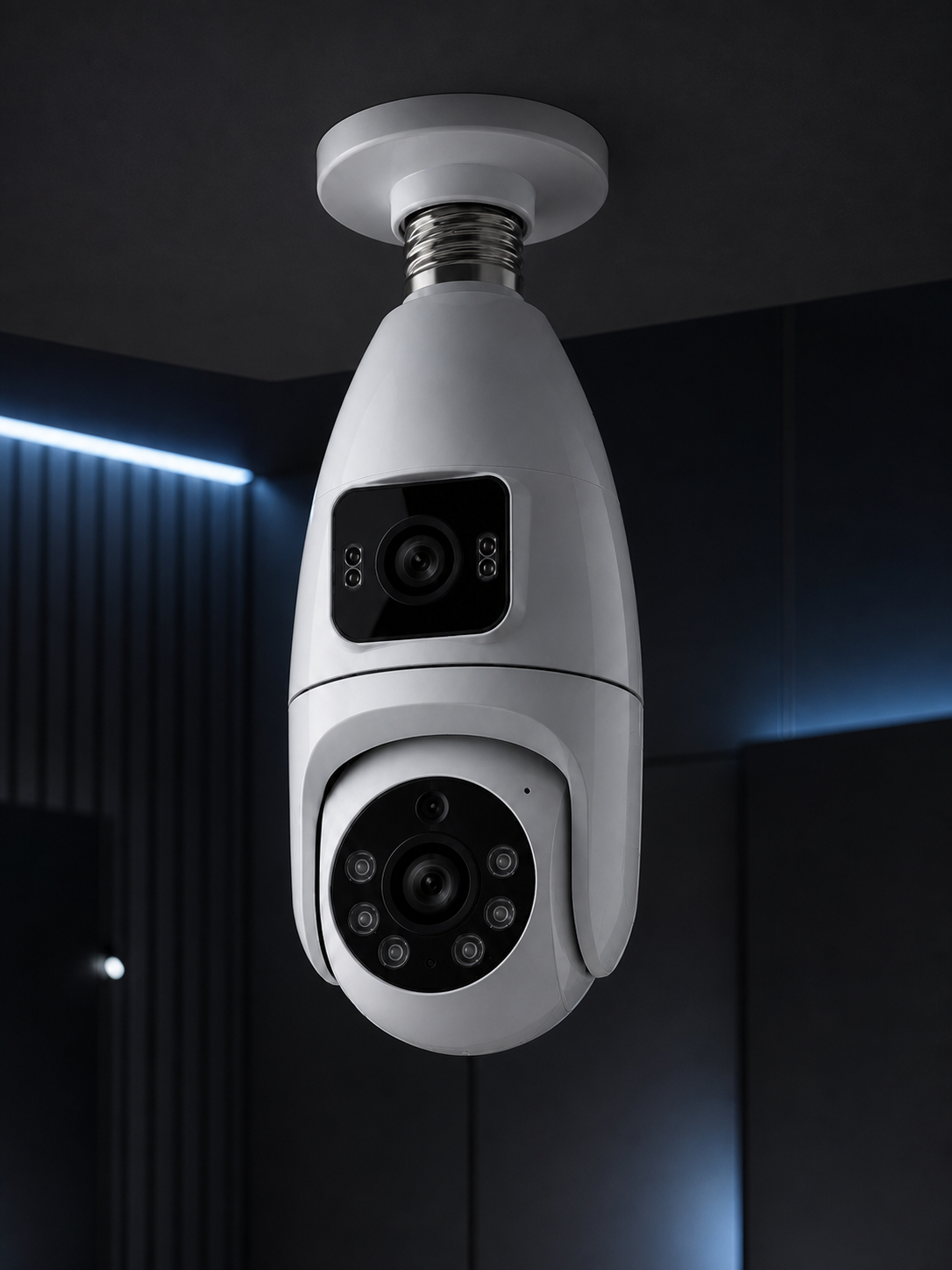 Wi-Fi Ampul Kamera Sistemi Gece Görüşlü Çift Lens