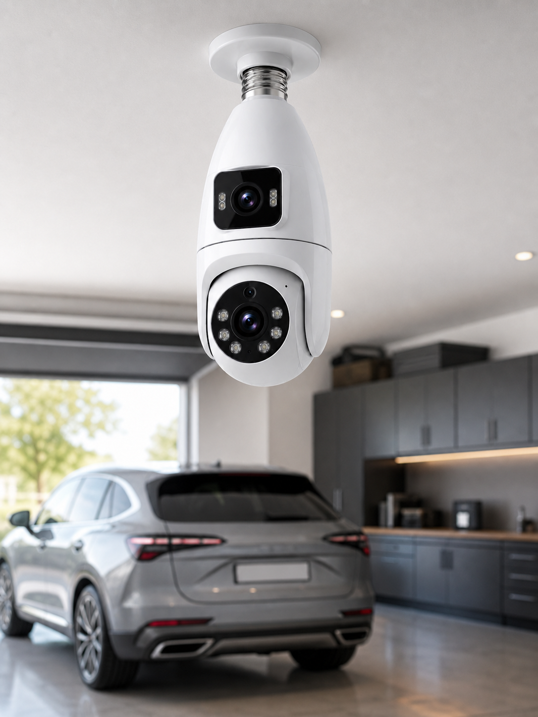 Wi-Fi Ampul Kamera Sistemi Gece Görüşlü Çift Lens