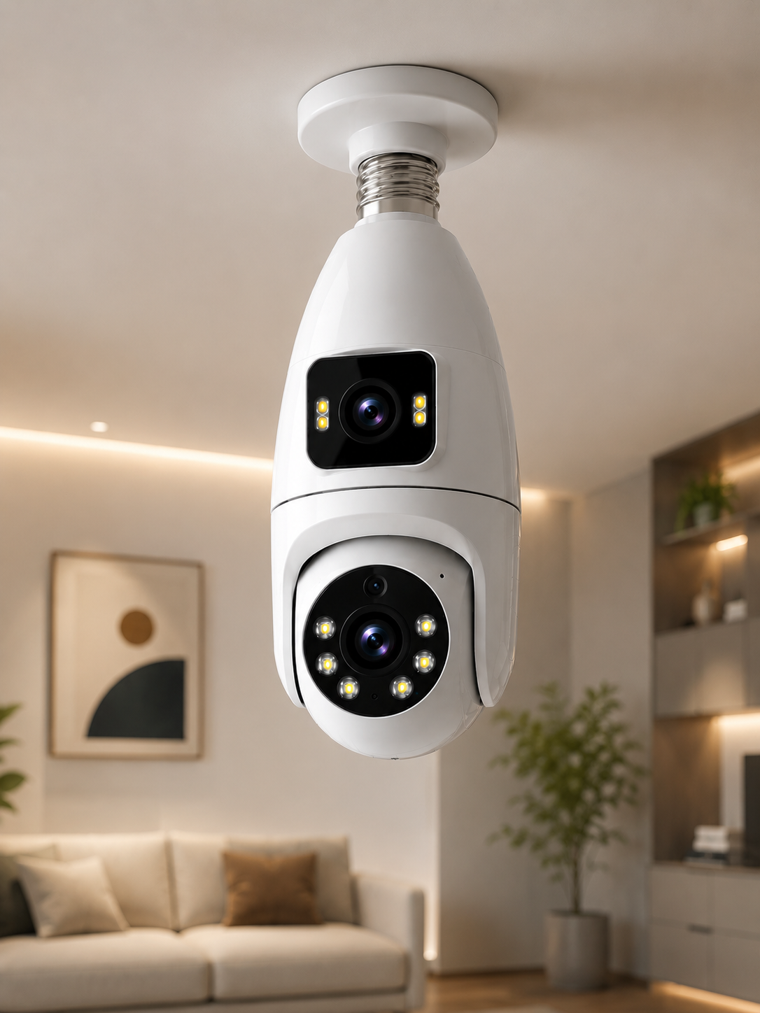 Wi-Fi Çift Lens Ampul Kamera  Akıllı Ev Güvenliği