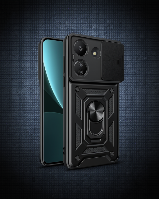 Xiaomi Redmi 13c Kılıf Pars Lens Yüzüklü Silikon - Siyah