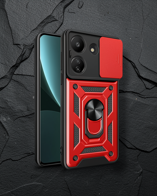 Xiaomi Redmi 13c Kılıf Pars Lens Yüzüklü Silikon - Kırmızı