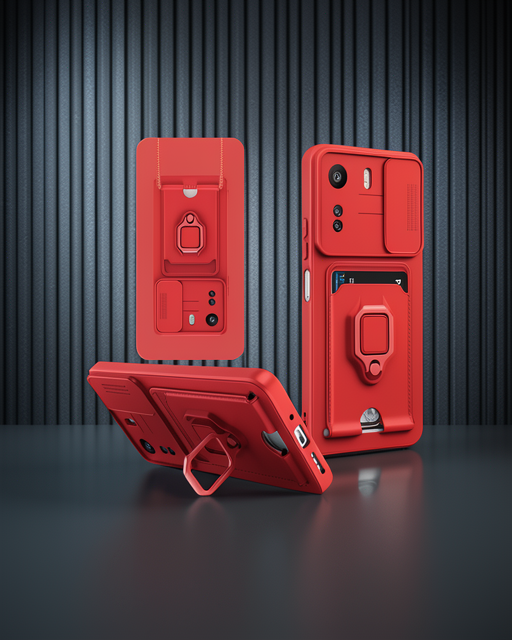 Xiaomi Redmi 13c Kılıf Zuma Kartvizitli Yüzüklü Silikon - Kırmızı