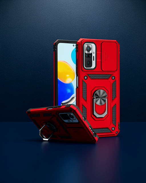 Xiaomi Redmi Note 10 Pro Kılıf Pars Lens Yüzüklü Silikon - Kırmızı