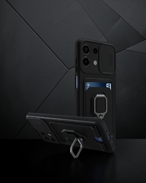 Xiaomi Redmi Note 13 4g Kılıf Zuma Kartvizitli Yüzüklü Silikon - Siyah
