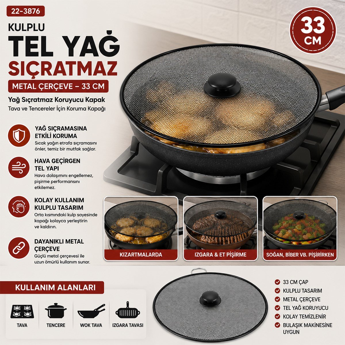 Yağ Sıçratma Koruyucu Tel Kulplu Metal Çerçeve