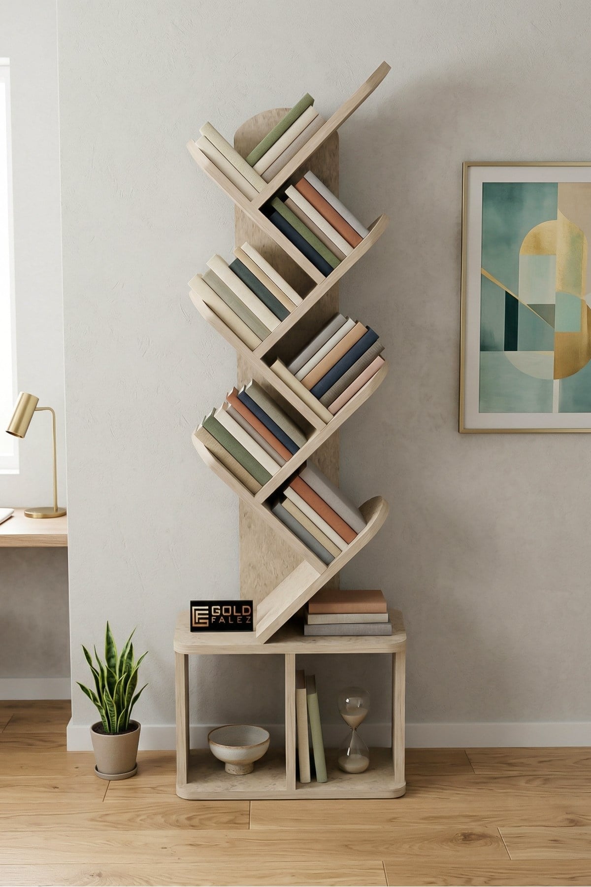 Yaprak Kitaplık Suntalam Ekru 45x132