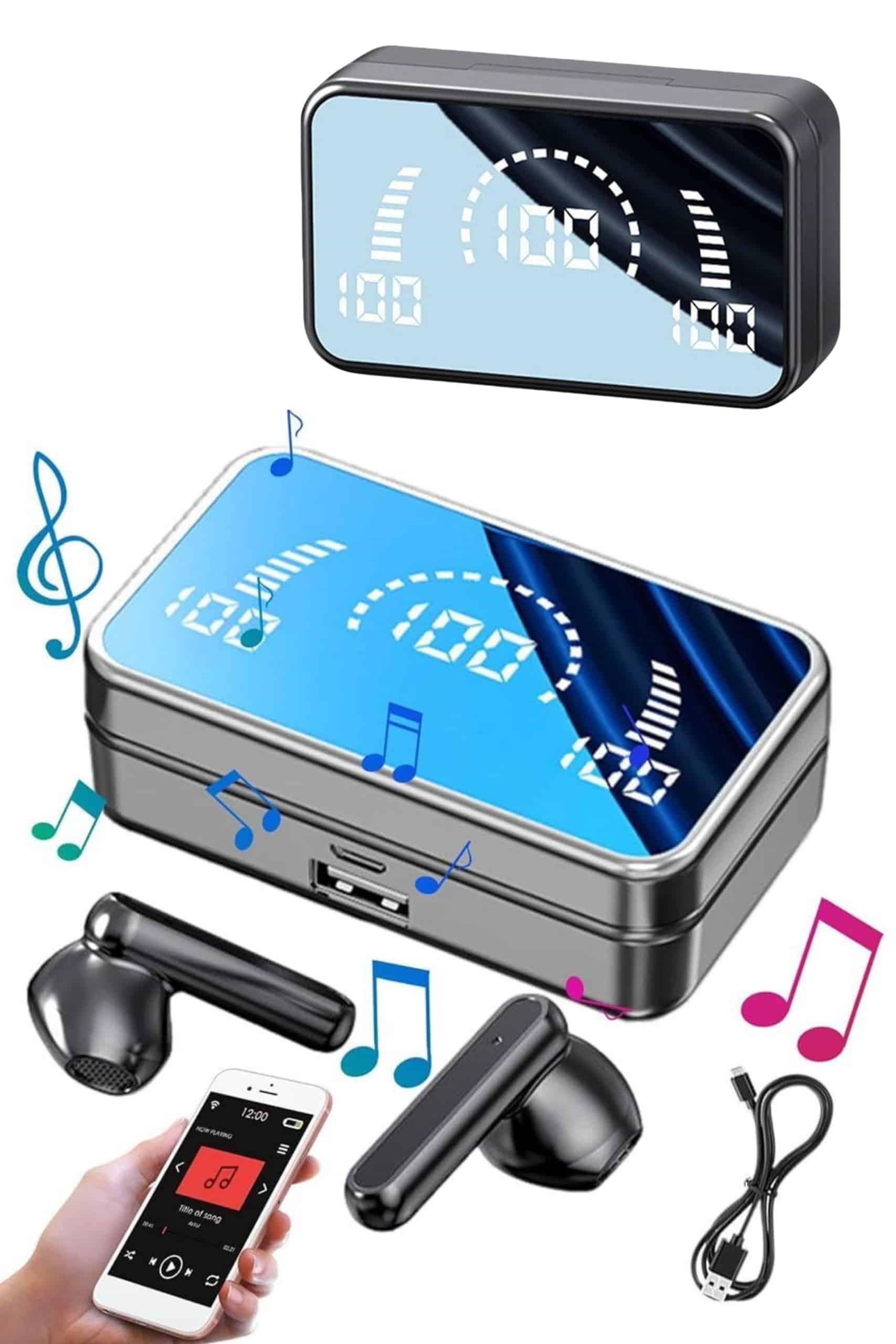 Yeni Nesil Kablosuz Kulaklık Aynalı Powerbank Özellikli Bluetooth Bağlantılı Dijital Göstergeli