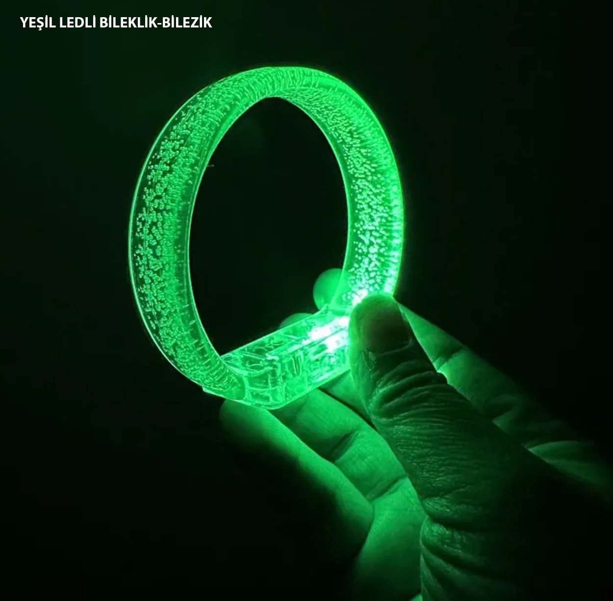 Yeşil Led Işıklı Baskı Yapılabilen Pilli Bileklik Bilezik 1,5 cm Genişlik