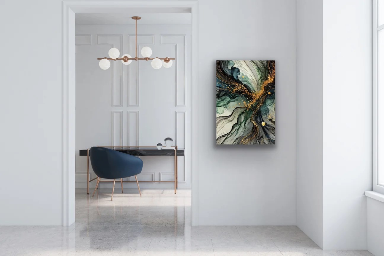 Yeşil Mavi Gold Soyut Kanvas Tablo 70x100cm