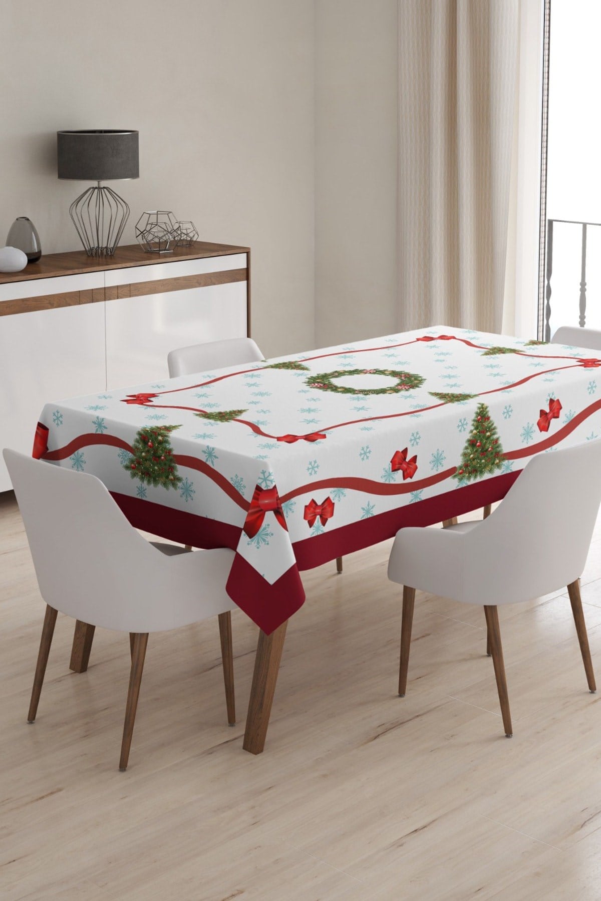 Yılbaşı Desenli Masa Örtüsü, Noel Masa Örtüsü, Dijital Özel Tasarım Christmas Noel Masa Örtüsü