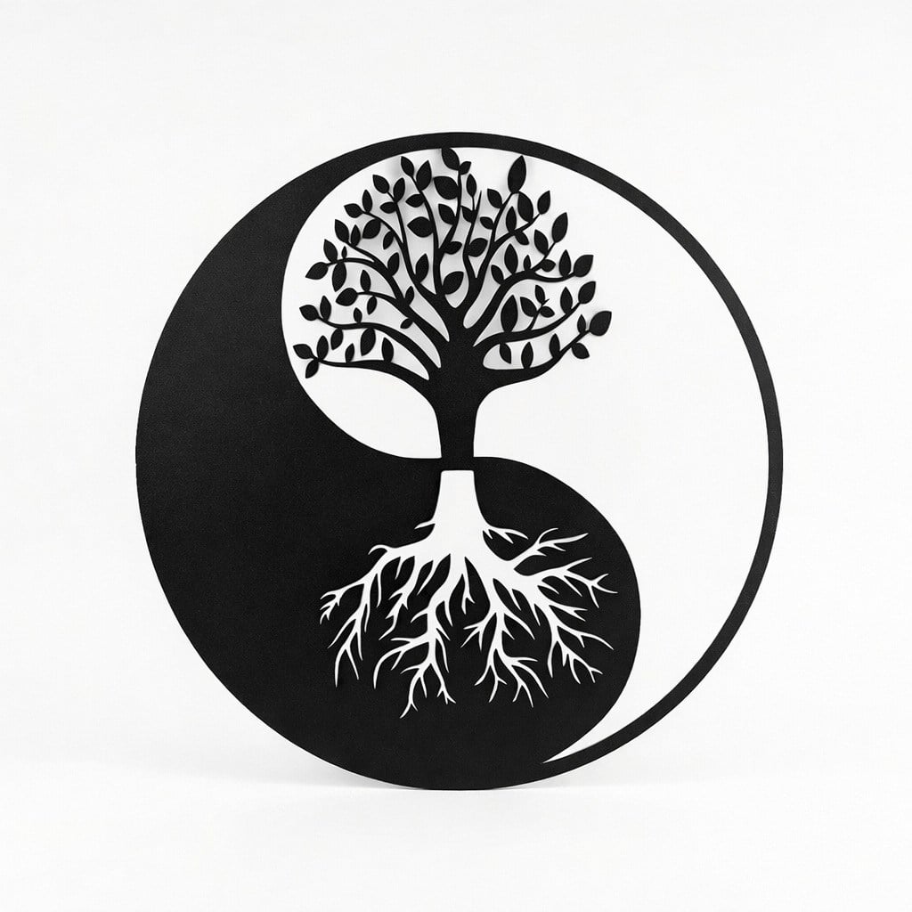 Yin Yang Hayat Ağacı Duvar Tablosu MDF Lazer Kesim Modern Spiritüel Duvar Süsü