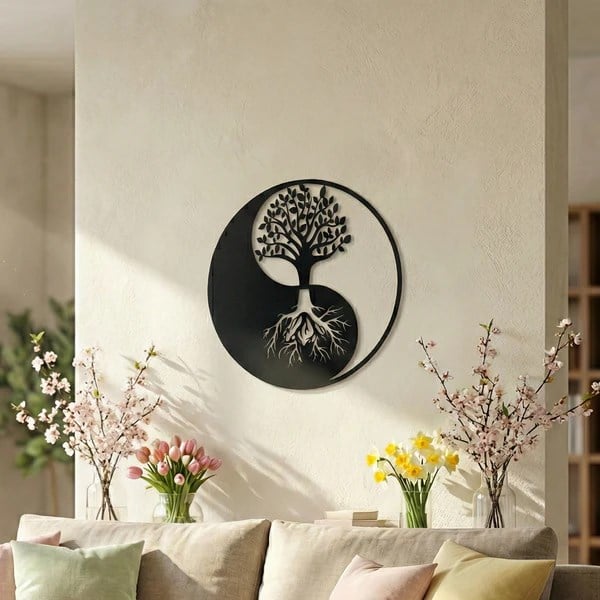 Yin Yang Hayat Ağacı Duvar Tablosu MDF Lazer Kesim Modern Spiritüel Duvar Süsü