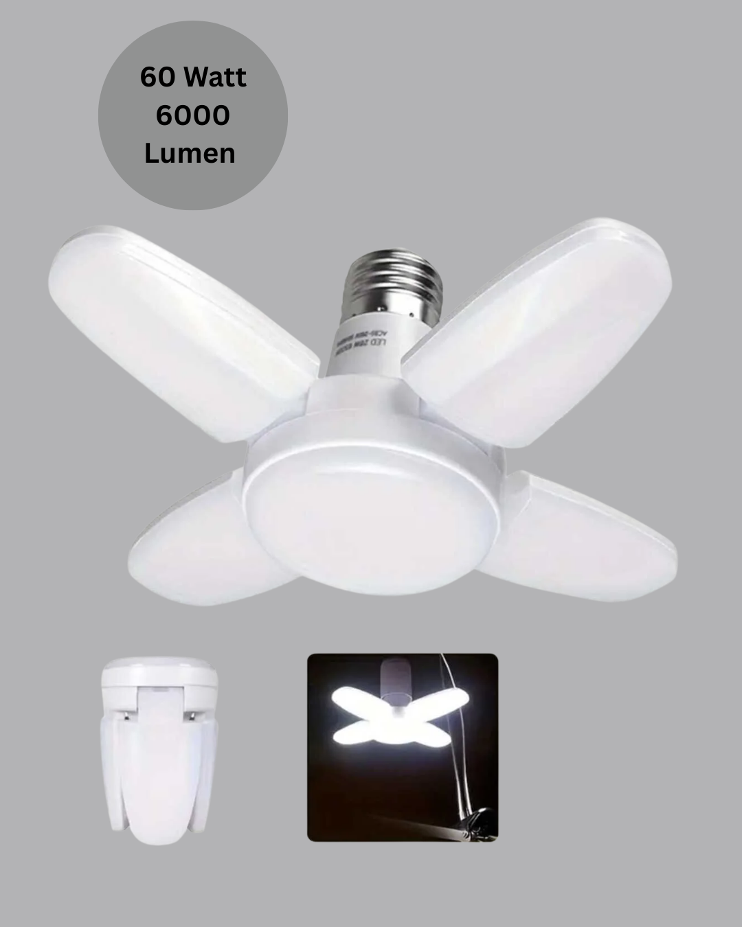 Yüksek Işık Güçlü LED Ampül 4 Kollu Katlanır Pervane Tasarım