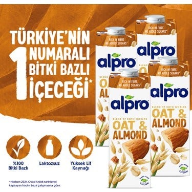 Yulaf & Badem Sütü 4x1 L Vegan Laktozsuz Besin
