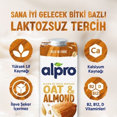 Yulaf Badem Sütü 2x1 L Vegan Laktozsuz Besleyici İçerik