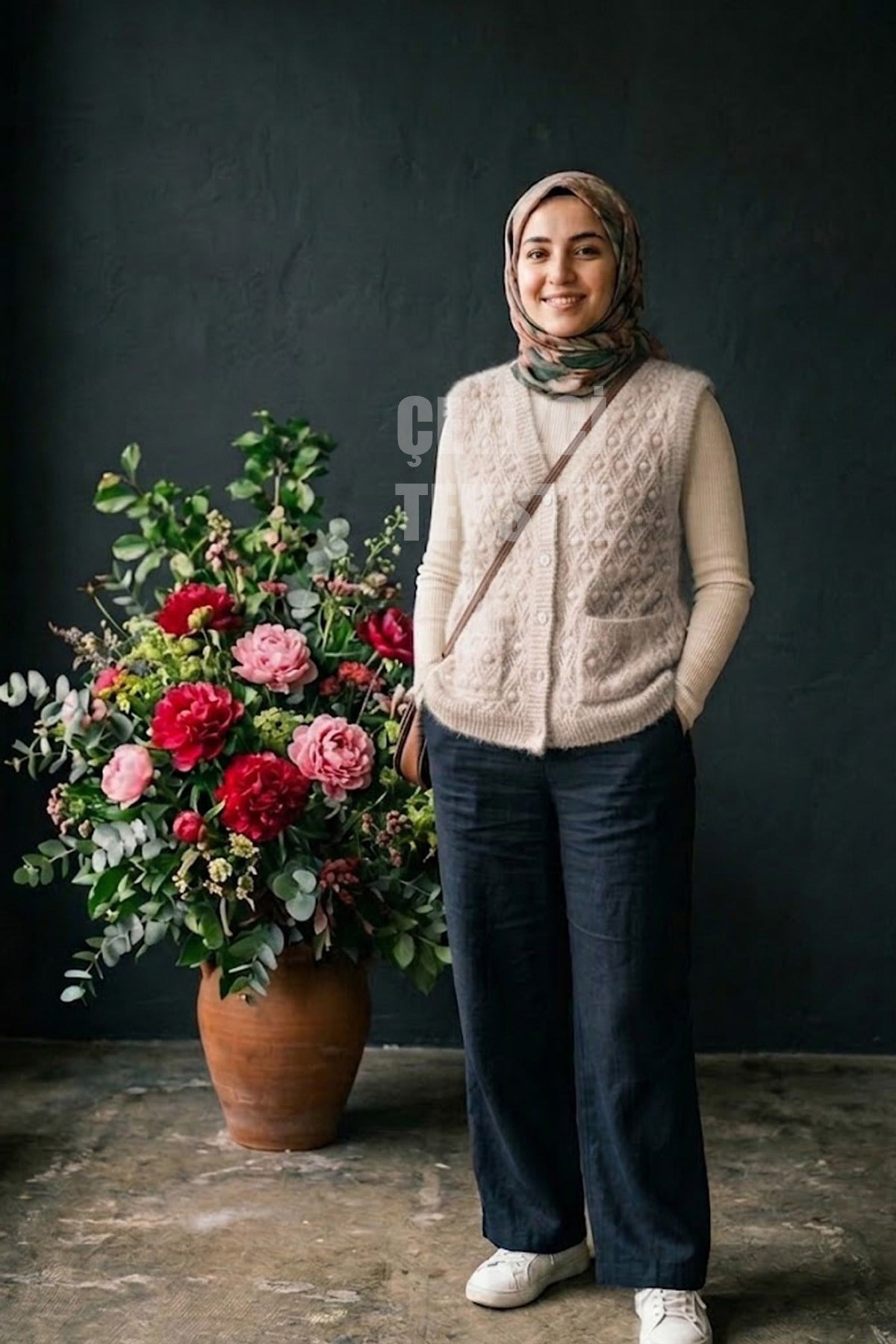 Yumoş Ponpon Düğmeli Yelek - Kahve