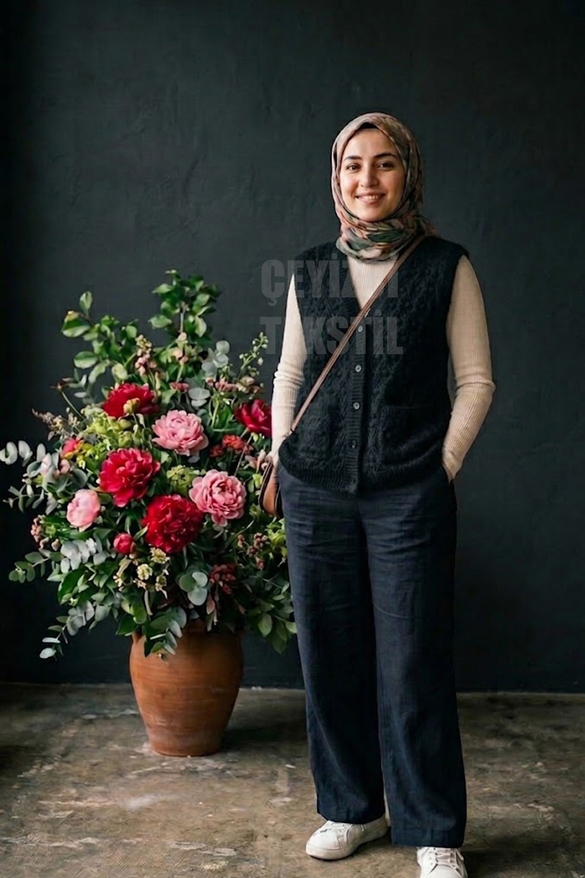 Yumoş Ponpon Düğmeli Yelek - Siyah