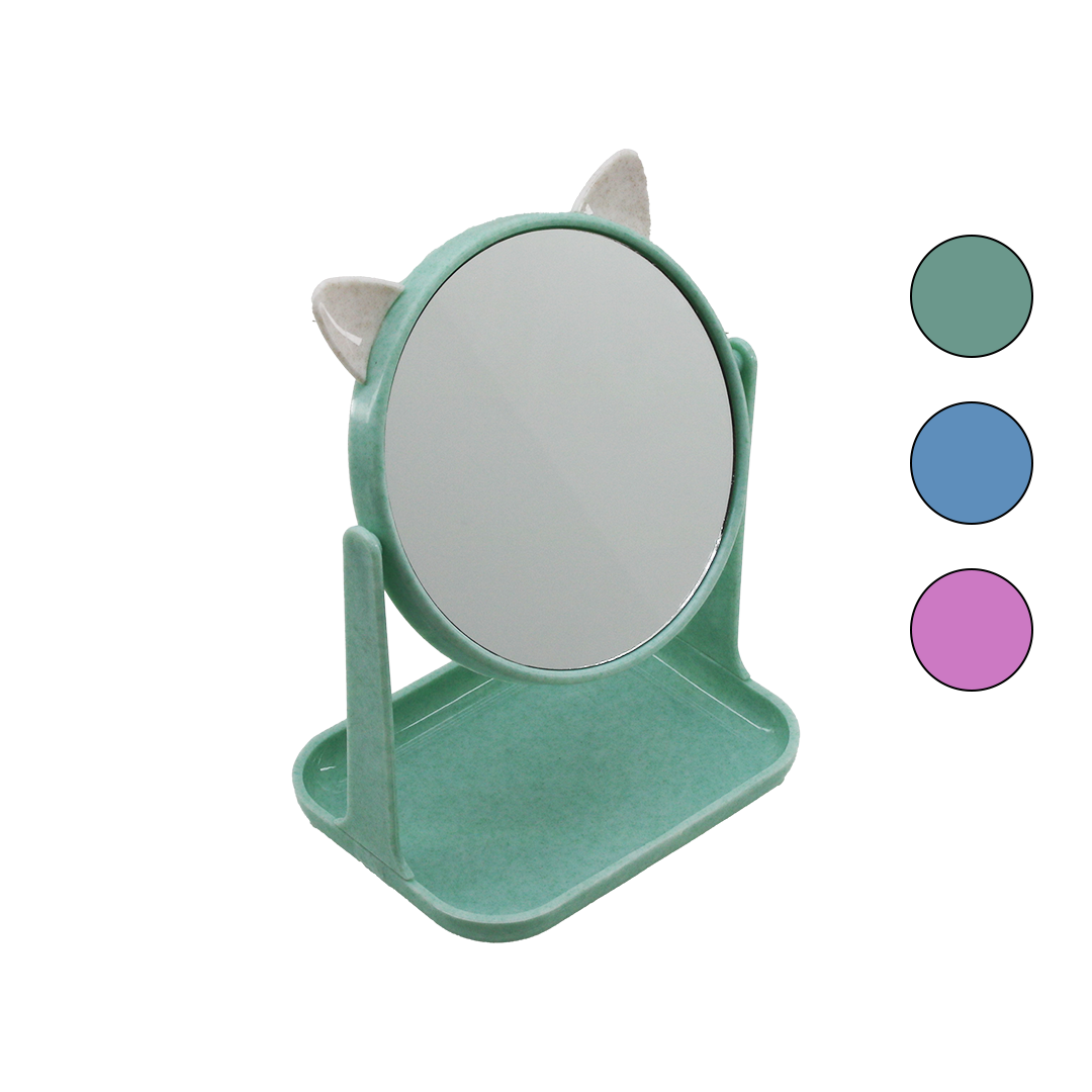 Yuvarlak 15 cm Plastik Makyaj Aynası (Kulaklı, Sepetli)